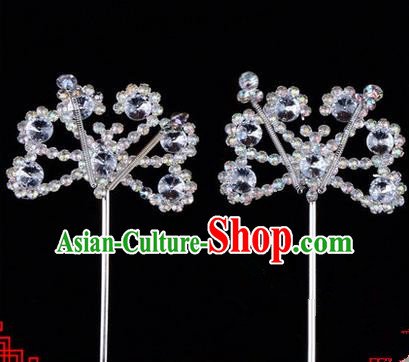 Chinese Ancient Peking Opera Hair Accessories Young Lady Diva White Crystal Beads Hairpins, Traditional Chinese Beijing Opera Hua Tan Head Ornaments Hair Clasp