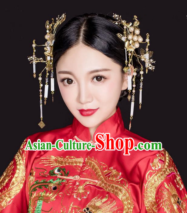 Top Grade Chinese Handmade Wedding Hair Accessories, Traditional China Xiuhe Suit Bride Phoenix Coronet Hair Clasp Headwear for Women