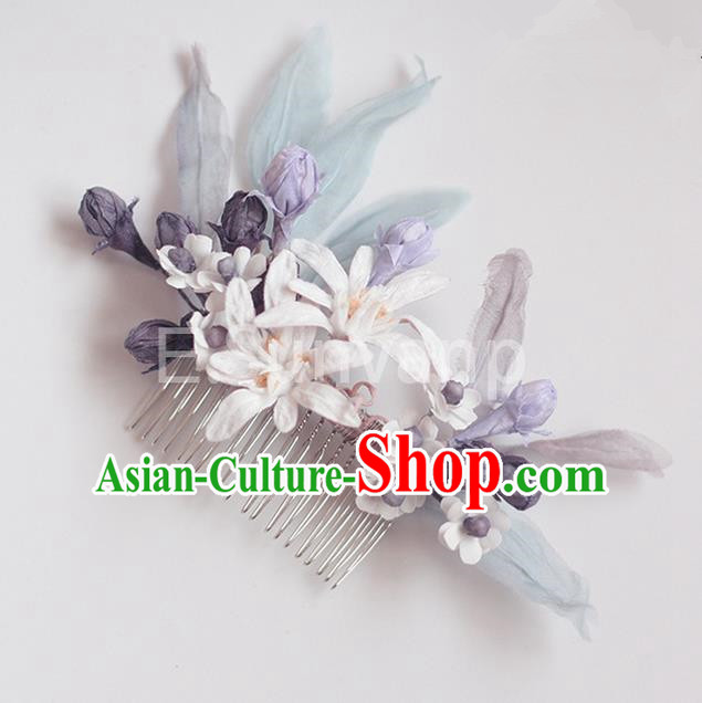 Top Grade Handmade Wedding Bride Hair Accessories Headwear Silk Flower Hair Combs, Traditional Princess Baroque Headpiece for Women