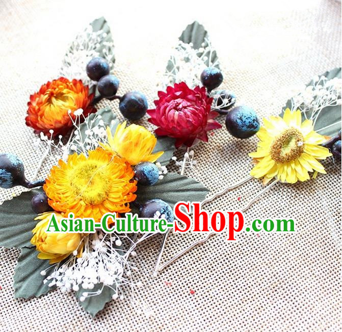 Top Grade Handmade Wedding Bride Hair Accessories Headwear Daisy Flower Hairpins, Traditional Princess Baroque Headpiece for Women