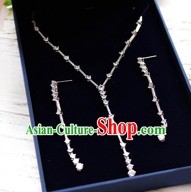 Top Grade Handmade China Wedding Bride Accessories Zircon Necklace and Earrings, Traditional Princess Wedding Jewelry for Women