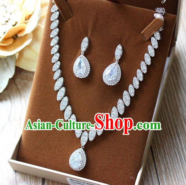 Top Grade Handmade China Wedding Bride Accessories Zircon Necklace and Earrings, Traditional Princess Wedding Crystal Earbob Jewelry for Women