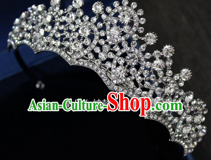 Top Grade Handmade Wedding Hair Accessories Bride Crystal Hair Crown, Traditional Baroque Princess Royal Crown Wedding Headwear for Women