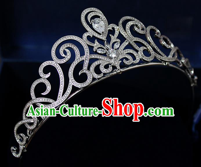 Top Grade Handmade Wedding Hair Accessories Bride Crystal Hair Crown, Traditional Baroque Princess Zircon Royal Crown Wedding Headwear for Women