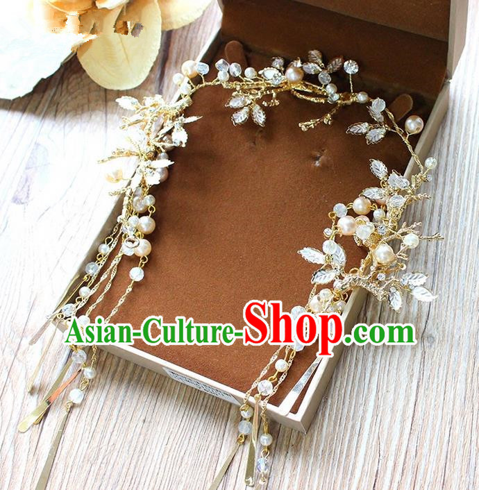 Top Grade Handmade Wedding Bride Hair Accessories Golden Headwear, Traditional Princess Baroque Pearl Hair Clasp Headpiece for Women