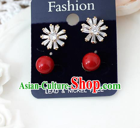 Top Grade Handmade China Wedding Bride Accessories Red Pearl Earrings, Traditional Princess Wedding Crystal Earbob Jewelry for Women