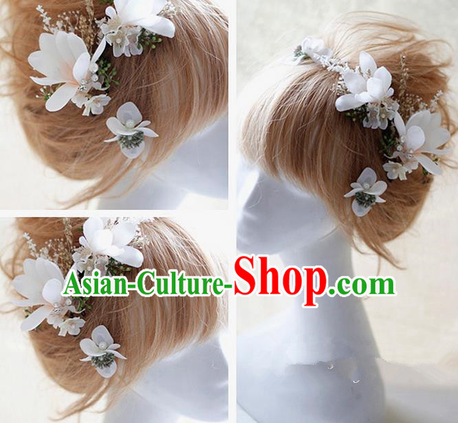 Top Grade Handmade Wedding Bride Hair Accessories White Flowers Hair Claws, Traditional Princess Baroque Hairpin Headpiece for Women