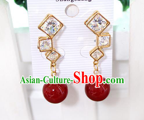 Top Grade Handmade China Wedding Bride Accessories Red Pearl Earrings, Traditional Princess Wedding Crystal Earbob Jewelry for Women