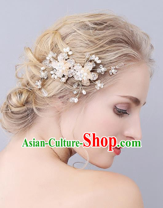 Top Grade Handmade Wedding Bride Hair Accessories Crystal Hair Clip, Traditional Princess Baroque Pearl Hair Combs Headpiece for Women