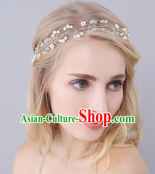 Top Grade Handmade Wedding Bride Hair Accessories Pearl Headband, Traditional Princess Baroque Hair Clasp Headpiece for Women