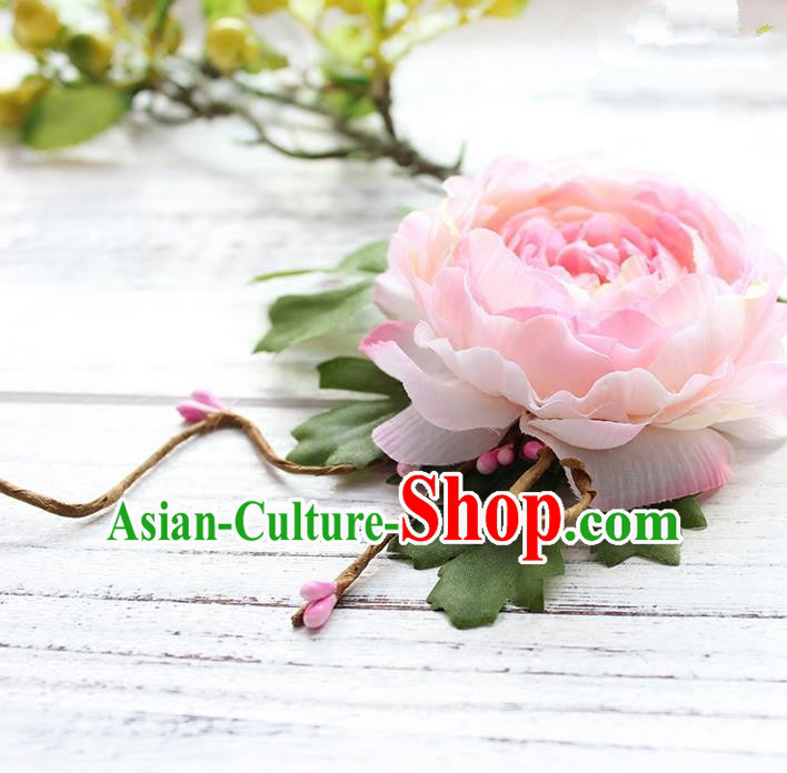 Top Grade Handmade Wedding Bride Hair Accessories Pink Flower Hair Clip, Traditional Princess Baroque Hairpin Headpiece for Women