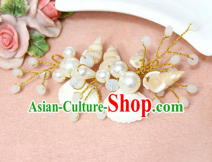 Top Grade Handmade Wedding Bride Hair Accessories Pearl Shell Hair Claws, Traditional Princess Baroque White Beads Hair Stick Headpiece for Women