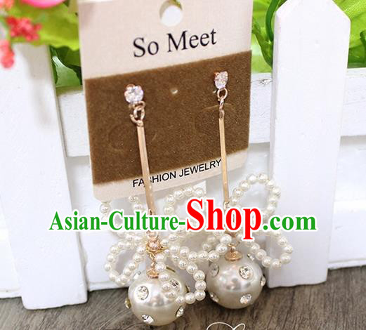 Top Grade Handmade China Wedding Bride Accessories White Bead Earrings, Traditional Princess Wedding Earbob Jewelry for Women
