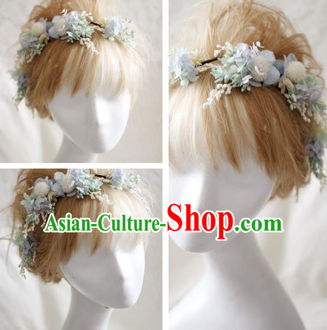 Top Grade Handmade Wedding Bride Hair Accessories Light Blue Flowers Headwear, Traditional Princess Baroque Hair Stick Headpiece Hairpins Complete Set for Women