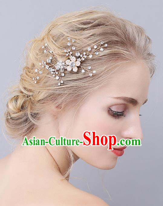 Top Grade Handmade Wedding Bride Hair Accessories Crystal Flowers Hair Clasp, Traditional Princess Baroque Hair Stick Headpiece for Women