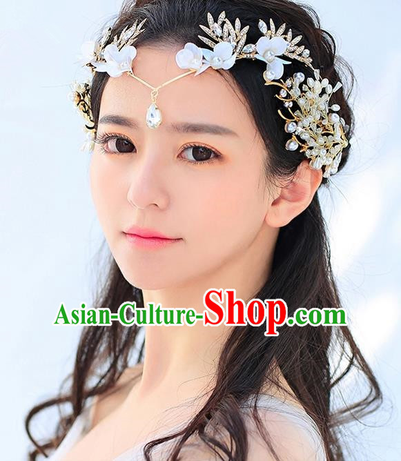 Top Grade Handmade Wedding Bride Hair Accessories Forehead Ornament, Traditional Princess Baroque Hair Stick Headpiece Hairpins for Women