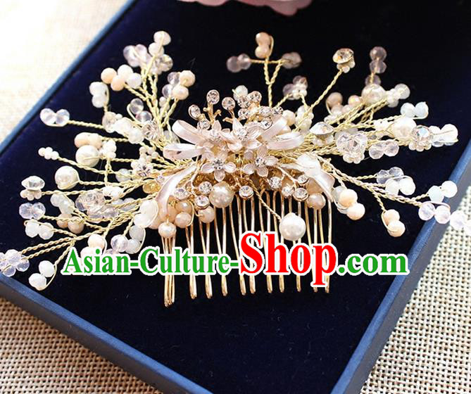 Top Grade Handmade Wedding Bride Hair Accessories Pearl Hairpins, Traditional Princess Baroque Hair Comb Headpiece for Women
