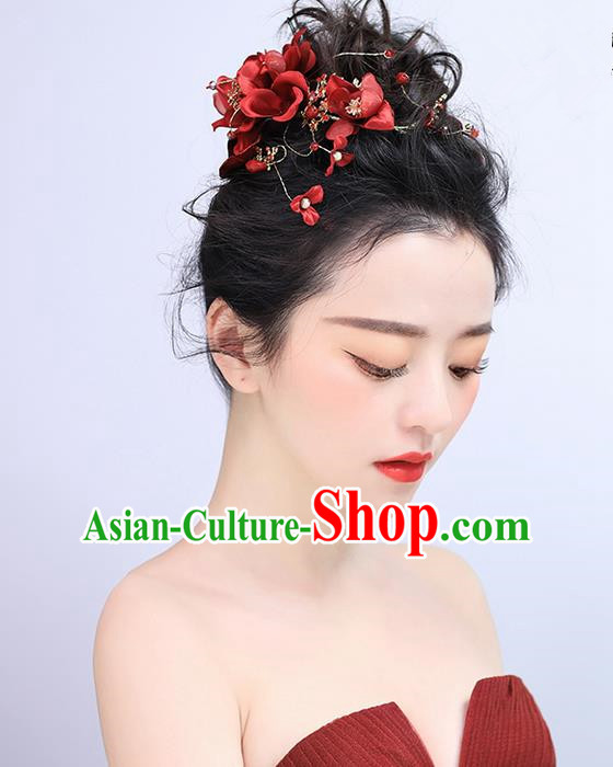 Top Grade Handmade Wedding Bride Hair Accessories Red Hairpins, Traditional Princess Baroque Hair Claws Headpiece for Women