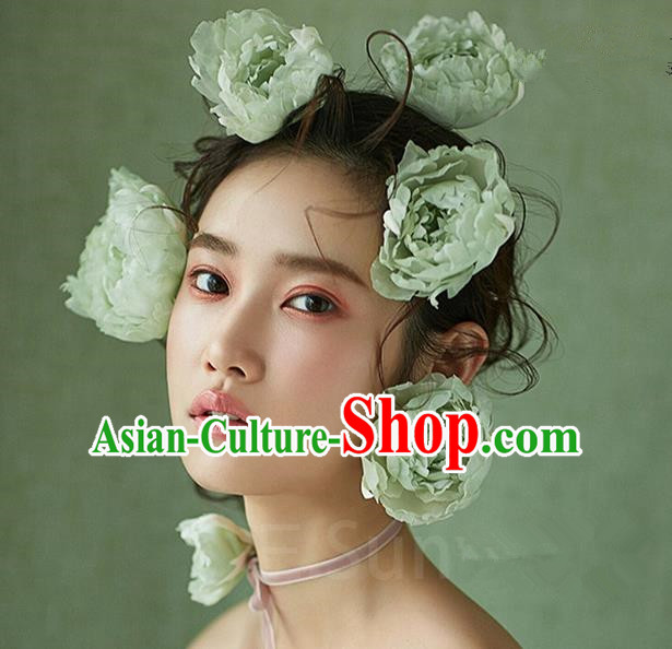 Top Grade Handmade Wedding Bride Hair Accessories Green Flowers Hair Stick, Traditional Princess Baroque Hair Claws Headpiece for Women