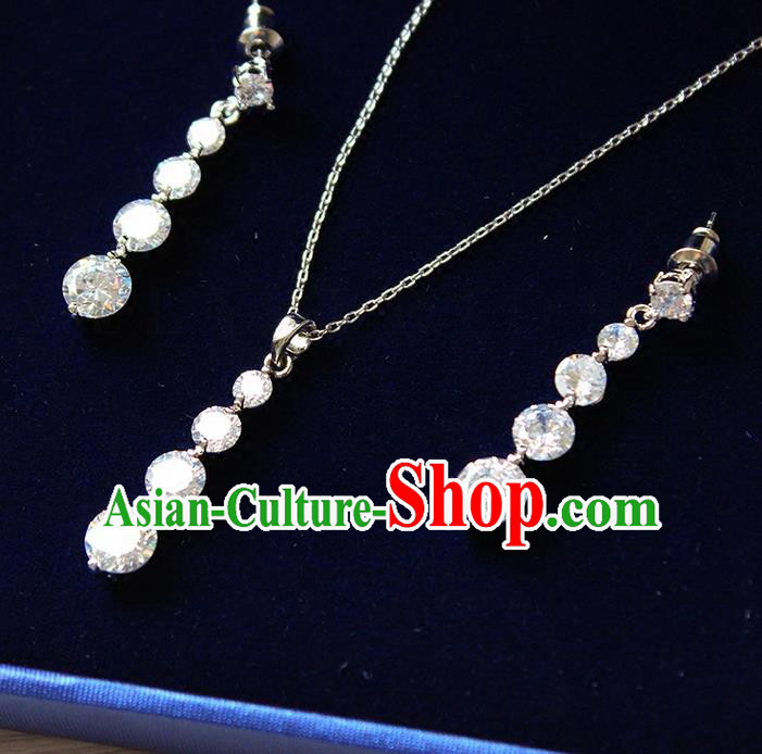 Top Grade Handmade China Wedding Bride Accessories Crystal Necklace and Earrings, Traditional Princess Wedding Earbob Jewelry for Women