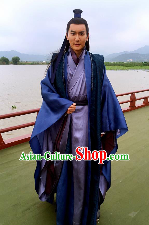 Traditional Ancient Chinese Nobility Childe Costume and Handmade Headpiece Complete Set, Elegant Hanfu Clothing Chinese Imperial Prince Robe Clothing