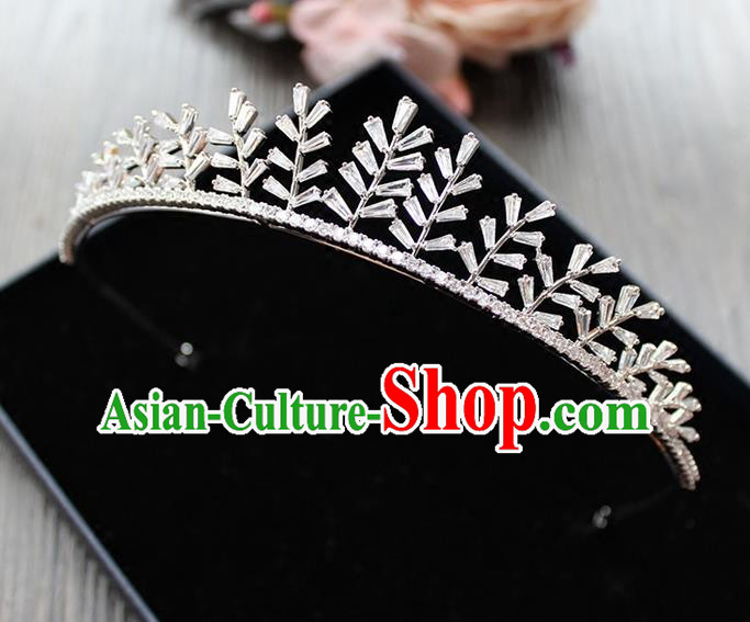 Top Grade Handmade Wedding Hair Accessories Bride Zircon Crown, Traditional Baroque Princess Crystal Leaves Royal Crown Wedding Headwear for Women