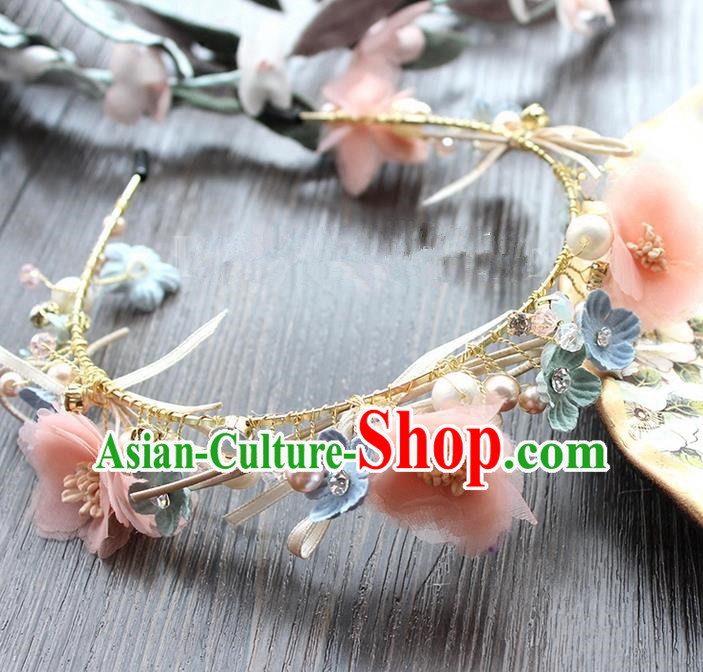 Top Grade Handmade Wedding Bride Hair Accessories Pink Flower Hair Clasp, Traditional Princess Baroque Headband Headpiece for Women