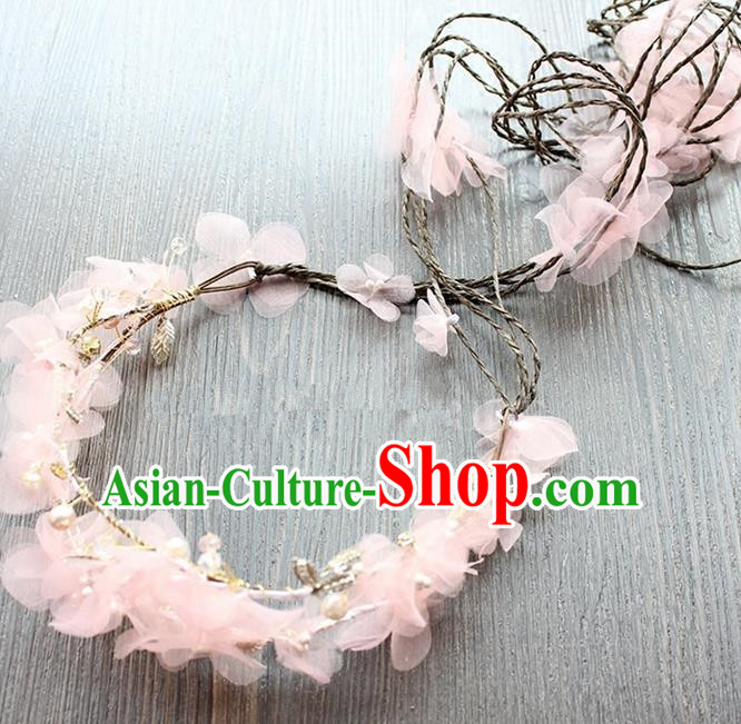 Top Grade Handmade Wedding Bride Hair Accessories Pink Silk Hair Clasp, Traditional Princess Baroque Headband Headpiece for Women
