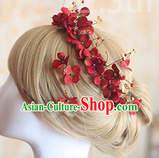 Top Grade Handmade Wedding Bride Hair Accessories Red Hair Stick, Traditional Princess Baroque Hair Clasp Headpiece for Women