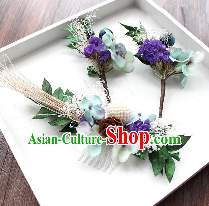 Top Grade Handmade Wedding Bride Hair Accessories Flowers Hair Stick, Traditional Princess Baroque Hair Comb Headpiece for Women