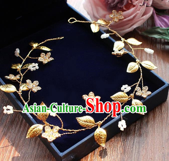 Top Grade Handmade Wedding Bride Hair Accessories Golden Headband, Traditional Princess Baroque Hair Clasp Headpiece for Women