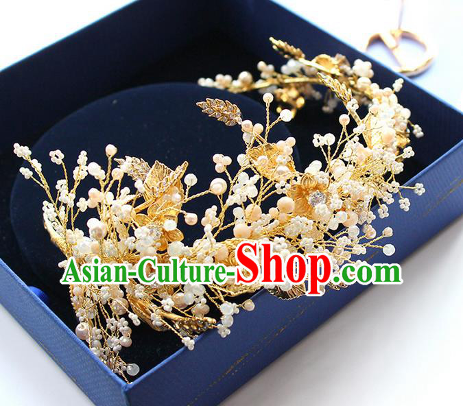 Top Grade Handmade Wedding Bride Hair Accessories Beads Hair Clasp, Traditional Princess Baroque Golden Hair Stick Headpiece for Women