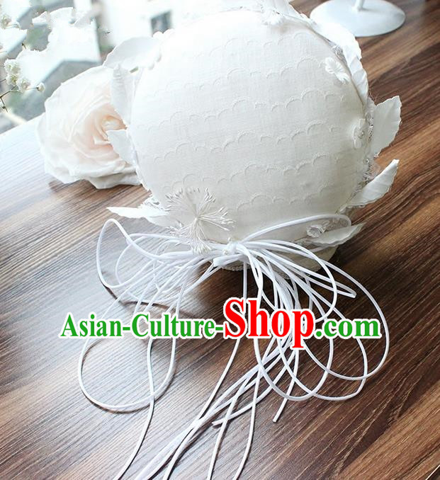 Top Grade Handmade Wedding Bride Hair Accessories White Top Hat, Traditional Princess Baroque Hat Headpiece for Women