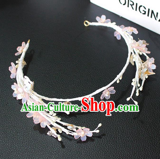 Top Grade Handmade Wedding Bride Hair Accessories Pink Crystal Flowers Headband Hair Clasp, Traditional Princess Baroque Hair Stick Headpiece for Women