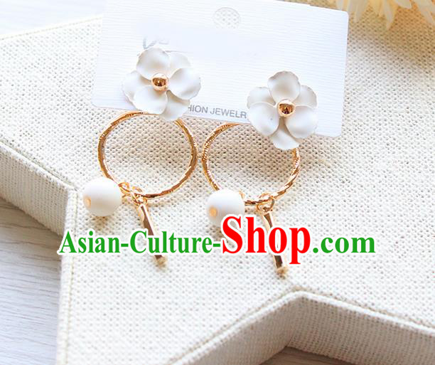 Top Grade Handmade China Wedding Bride Accessories Pearl Earrings, Traditional Princess Wedding White Flower Eardrop Jewelry for Women