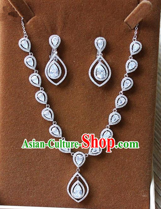 Top Grade Handmade China Wedding Bride Accessories Zircon Necklace and Earrings, Traditional Princess Crystal Wedding Eardrop Jewelry for Women