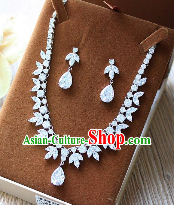 Top Grade Handmade China Wedding Bride Accessories Zircon Necklace and Earrings, Traditional Princess Crystal Wedding Eardrop Jewelry for Women