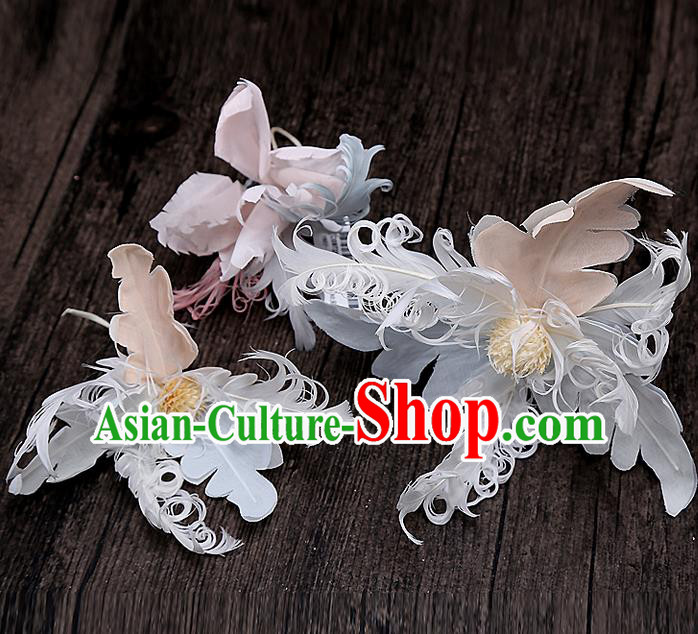 Top Grade Handmade Wedding Bride Hair Accessories Feather Hairpin Hair Claw, Traditional Baroque Princess Hair Stick Headpiece for Women