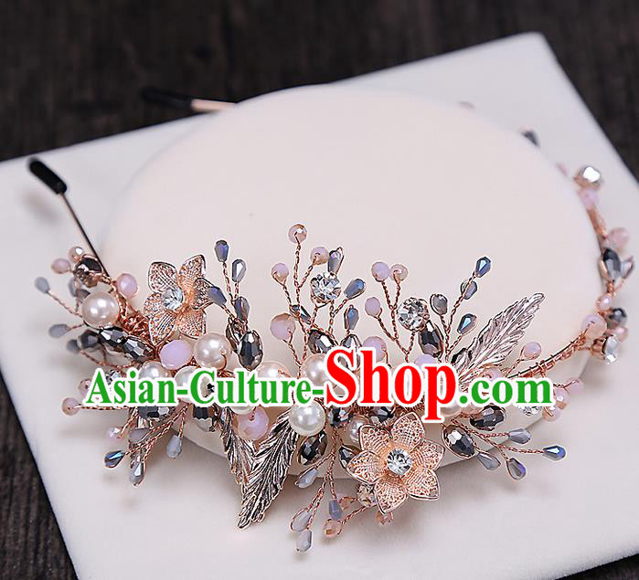 Top Grade Handmade Wedding Bride Hair Accessories Pink Beads Hair Clip Hairpins, Traditional Baroque Princess Hair Clasp Pearl Headband Headpiece for Women