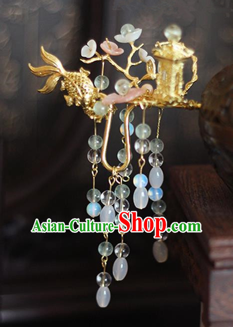 Top Grade Chinese Handmade Wedding Hair Accessories Brass Hairpin, Traditional China Xiuhe Suit Bride Tassel Step Shake Headdress for Women