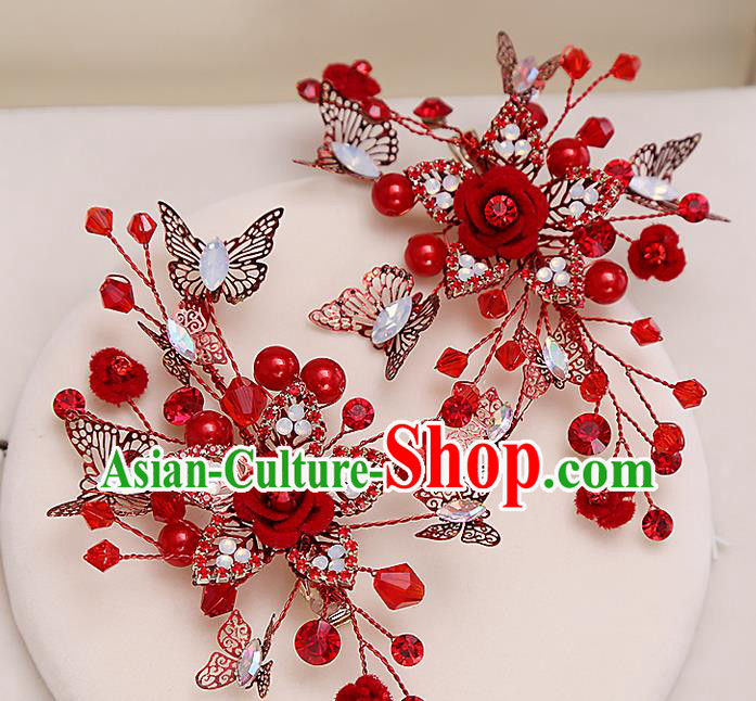 Top Grade Handmade Wedding Bride Hair Accessories Red Hair Claw, Traditional Princess Baroque Hair Stick Headpiece for Women