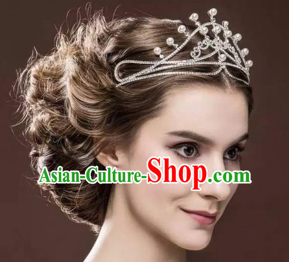 Top Grade Handmade Wedding Hair Accessories Bride Pearl Crown, Traditional Baroque Princess Royal Crown Wedding Headwear for Women