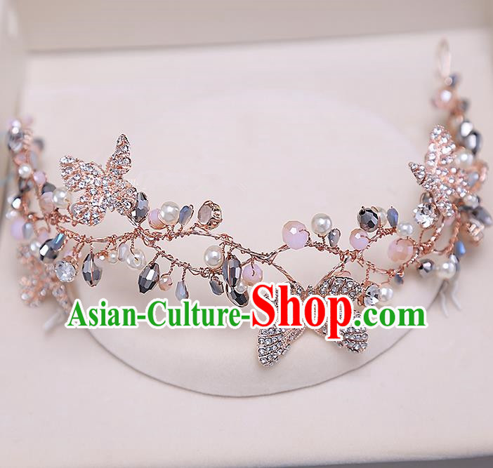 Top Grade Handmade Wedding Bride Hair Accessories Crystal Butterfly Hair Clasp, Traditional Princess Baroque Hair Clip Headband Headpiece for Women