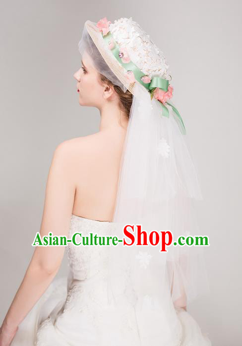 Top Grade Handmade Wedding Bride Hair Accessories Flower Top Hat, Traditional Baroque Princess Hats Headpiece for Women
