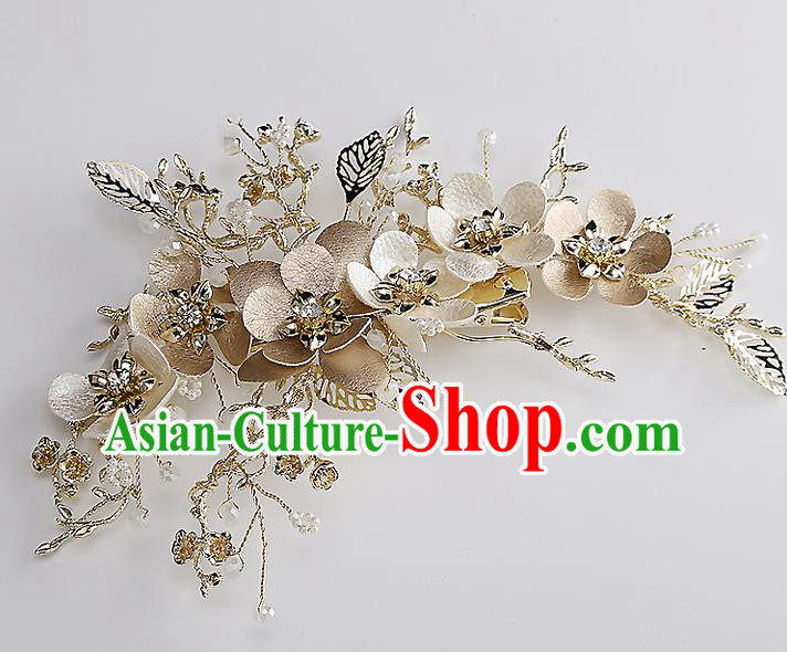 Top Grade Handmade Wedding Bride Hair Accessories Golden Hair Comb, Traditional Baroque Princess Hair Stick Headpiece for Women