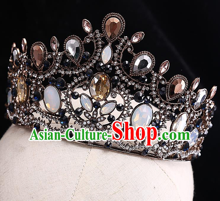 Top Grade Handmade Wedding Hair Accessories Bride Crystal Crown, Traditional Baroque Queen Retro Royal Crown Wedding Headwear for Women