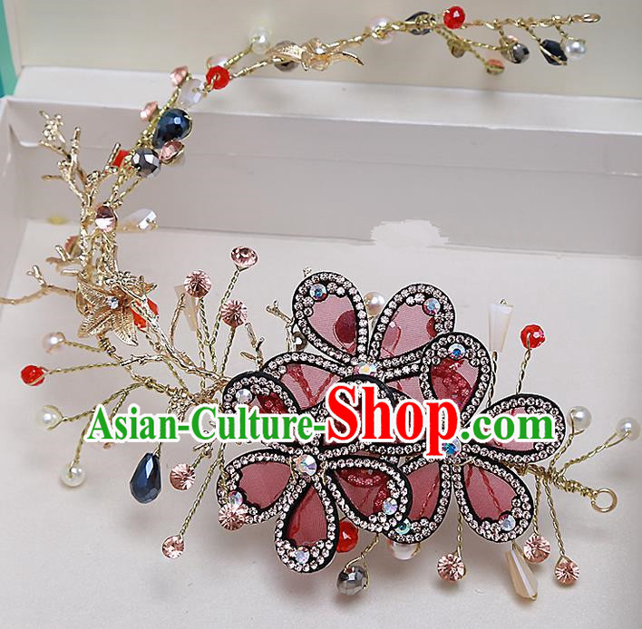 Top Grade Handmade Wedding Hair Accessories Bride Red Hair Clasp, Traditional Baroque Princess Hair Stick Headpiece for Women