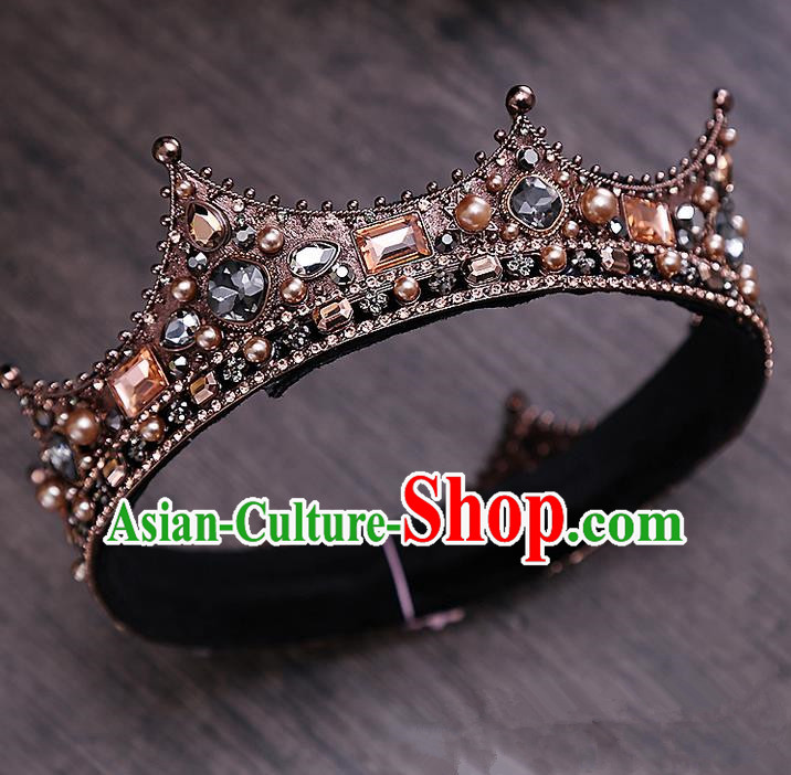 Top Grade Handmade Wedding Hair Accessories Bride Princess Crystal Crown, Traditional Baroque Queen Retro Crystal Round Royal Crown Wedding Headwear for Women