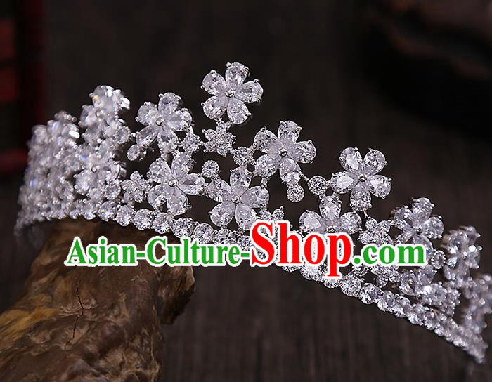 Top Grade Handmade Wedding Hair Accessories Bride Crystal Flowers Crown, Traditional Baroque Princess Zircon Royal Crown Wedding Headwear for Women