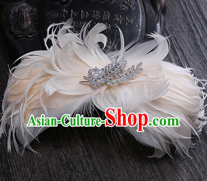 Top Grade Handmade Wedding Bride Hair Accessories Princess Pink Feather Hair Claw, Traditional Baroque Hair Stick Headpiece for Women